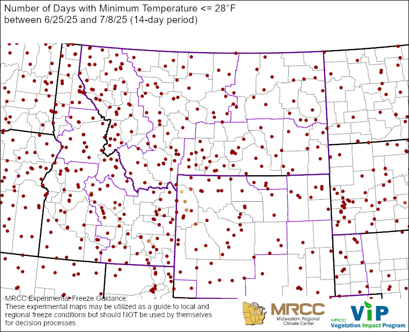Over the Past 14 Days, Number <28°F Over the Past 14 Days, Number <28°F