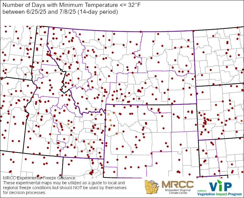 Over the Past 14 Days, Number <32°F Over the Past 14 Days, Number <32°F