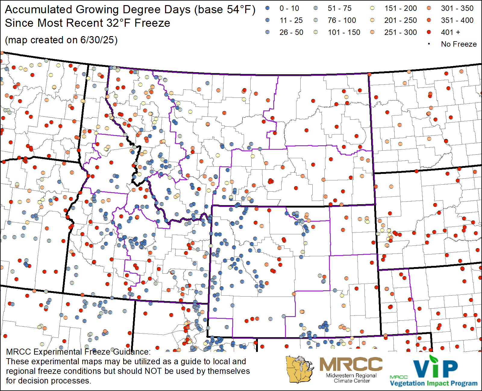 GDD54 since most recent 32°F Freeze GDD54 since most recent 32°F Freeze