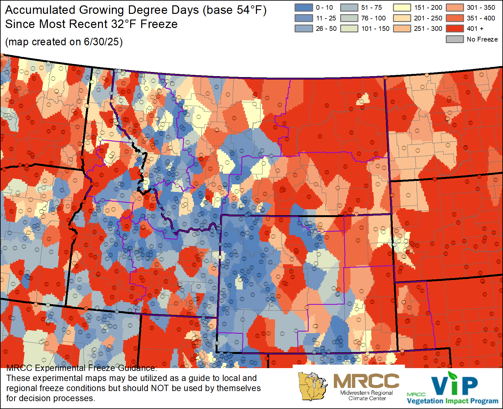GDD54 since most recent 32°F Freeze GDD54 since most recent 32°F Freeze