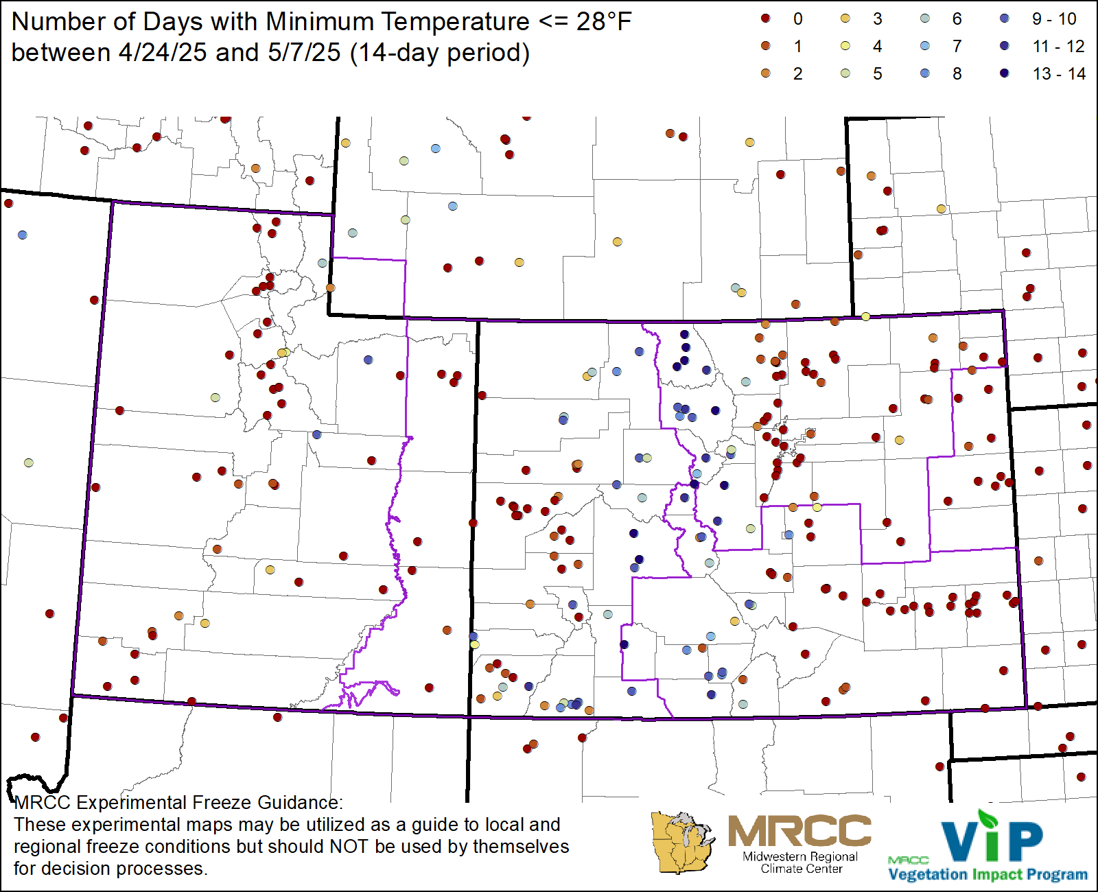 Over the Past 14 Days, Number <28°F Over the Past 14 Days, Number <28°F