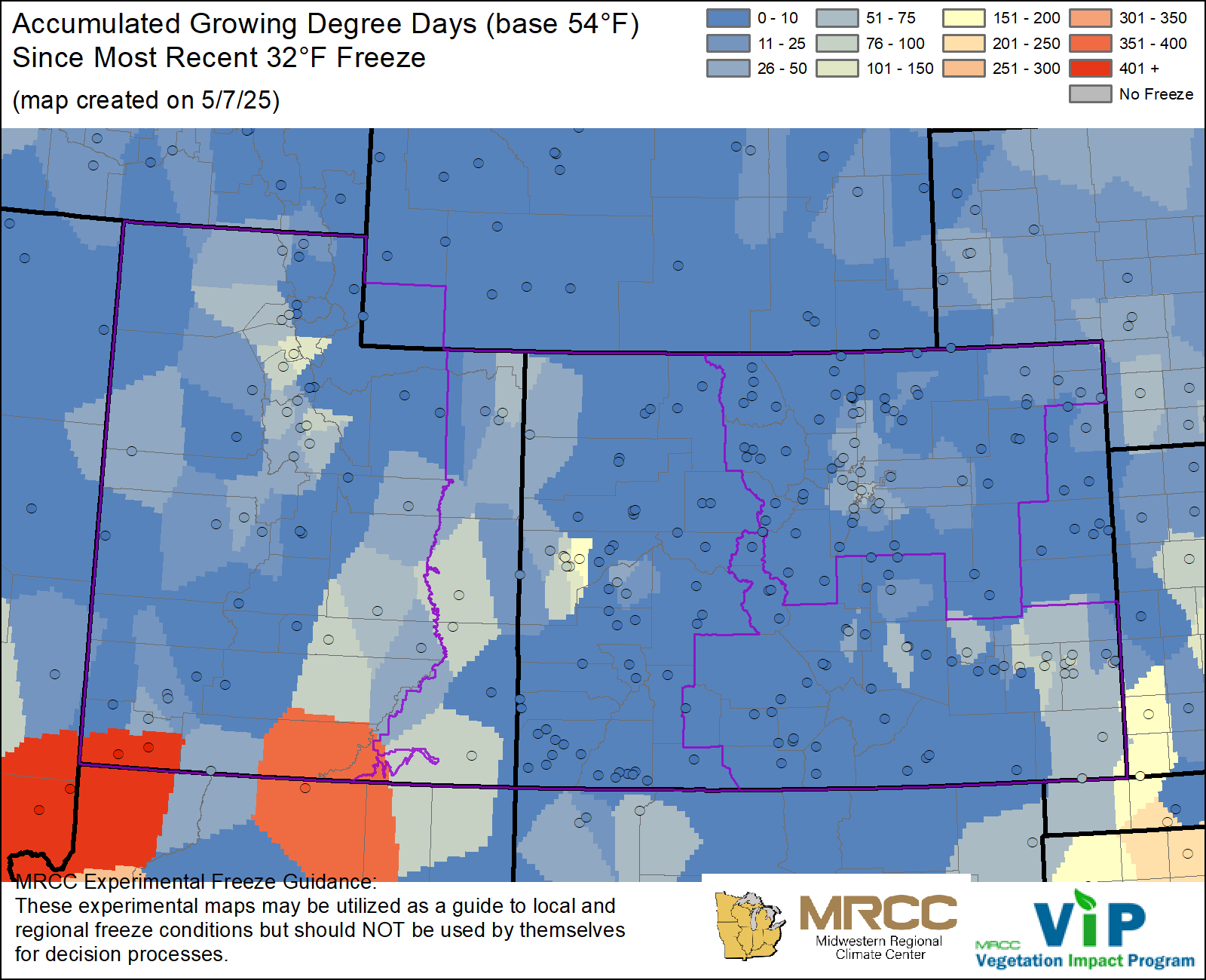 GDD54 since most recent 32°F Freeze GDD54 since most recent 32°F Freeze
