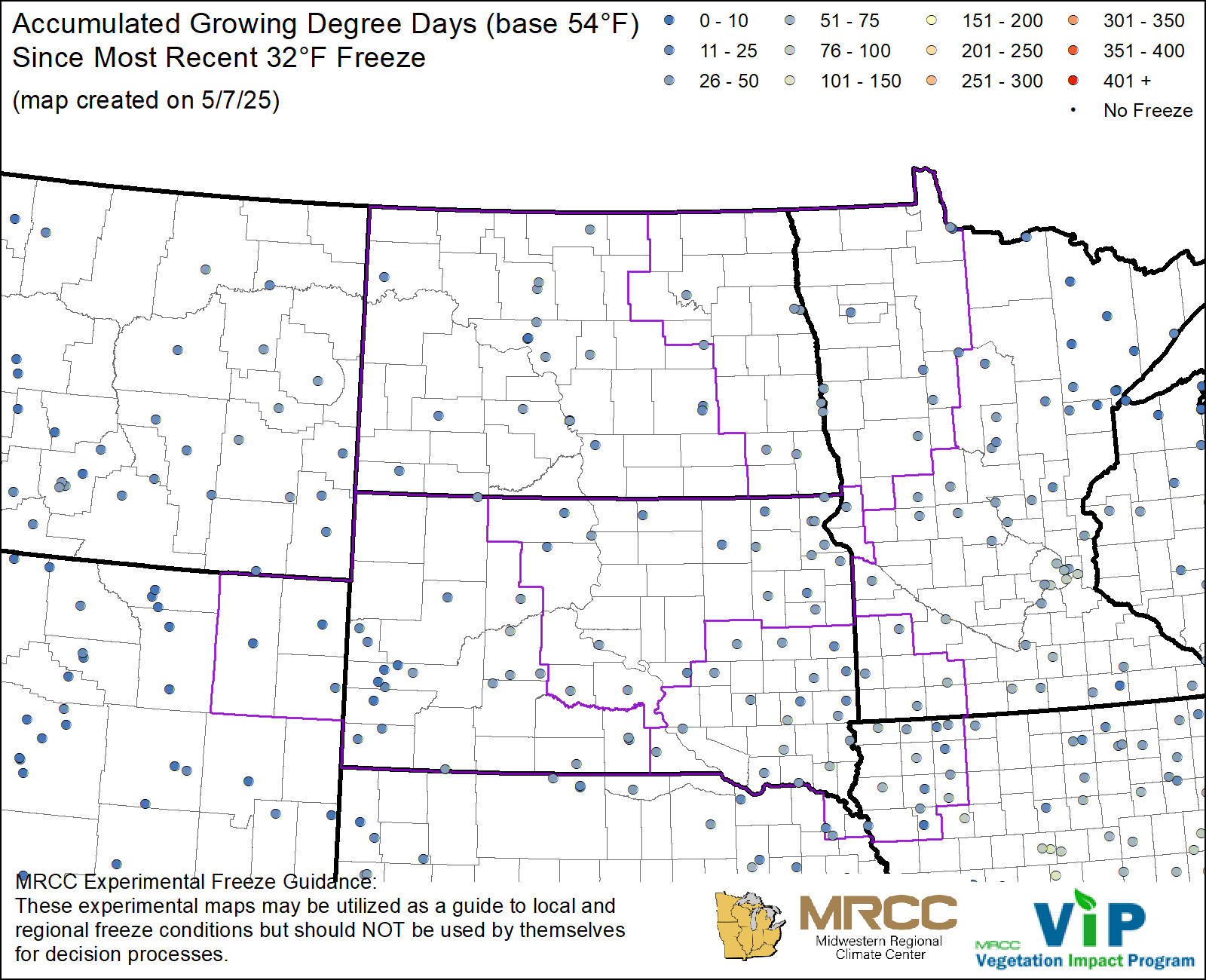 GDD54 since most recent 32°F Freeze GDD54 since most recent 32°F Freeze