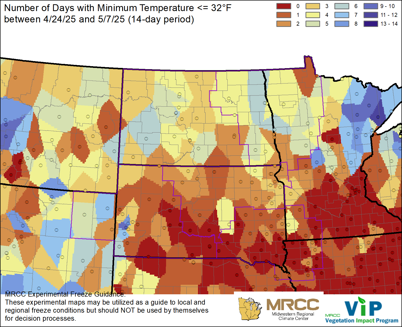 Over the Past 14 Days, Number <32°F Over the Past 14 Days, Number <32°F