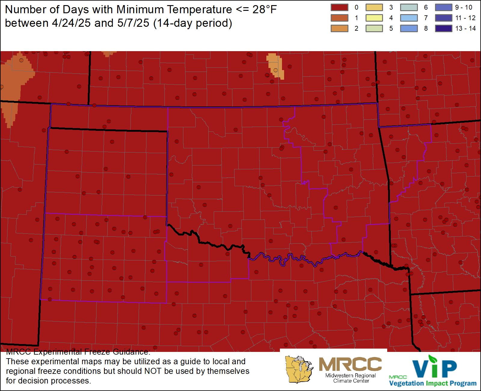 Over the Past 14 Days, Number <28°F Over the Past 14 Days, Number <28°F