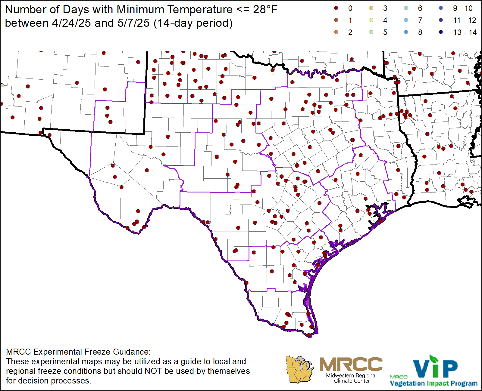 Over the Past 14 Days, Number <28°F Over the Past 14 Days, Number <28°F