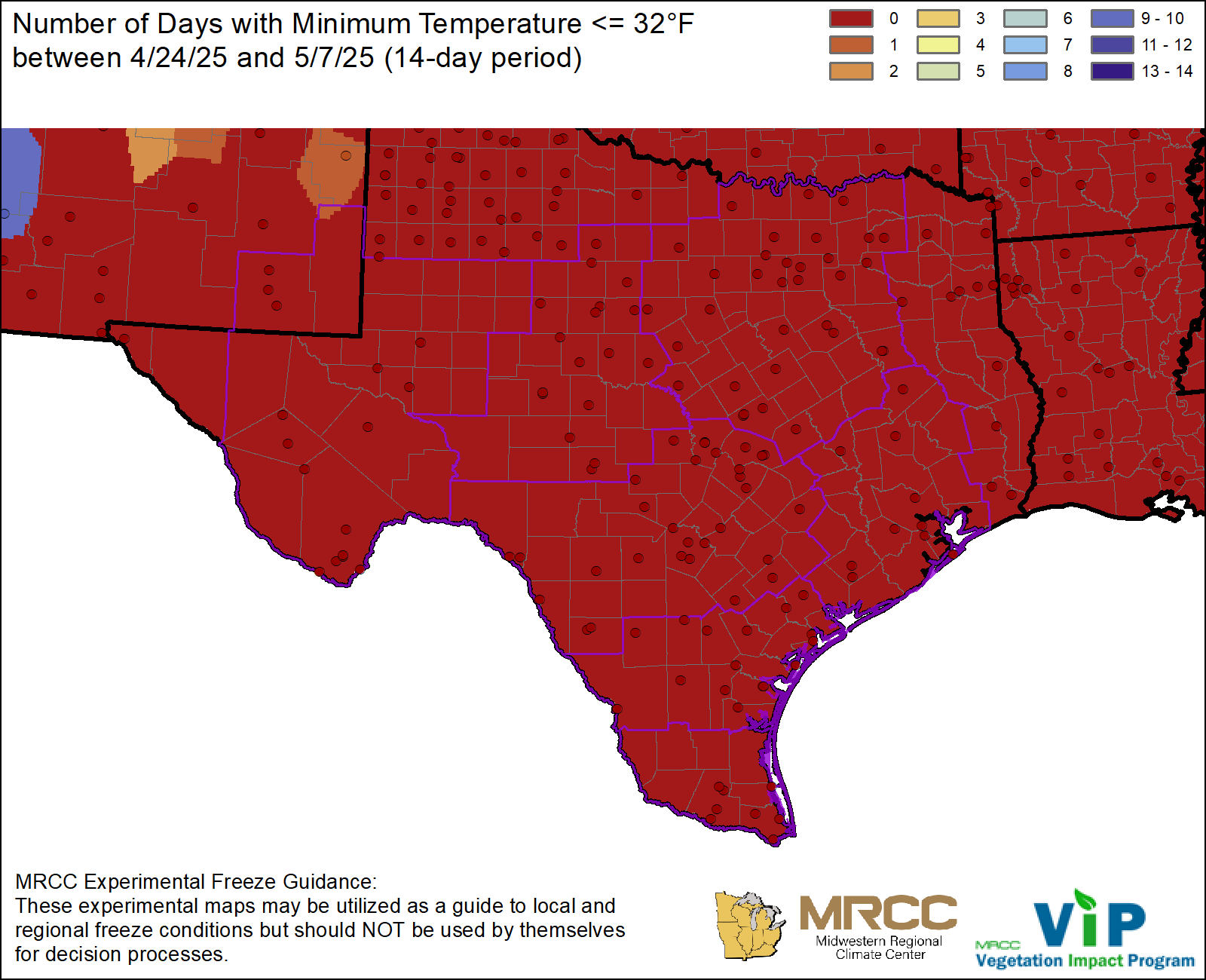 Over the Past 14 Days, Number <32°F Over the Past 14 Days, Number <32°F