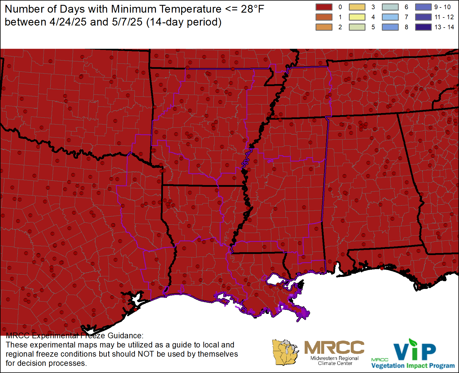 Over the Past 14 Days, Number <28°F Over the Past 14 Days, Number <28°F