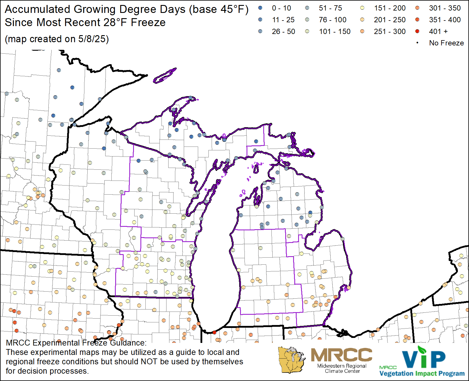 GDD45 Since Most Recent 28°F Freeze GDD45 Since Most Recent 28°F Freeze