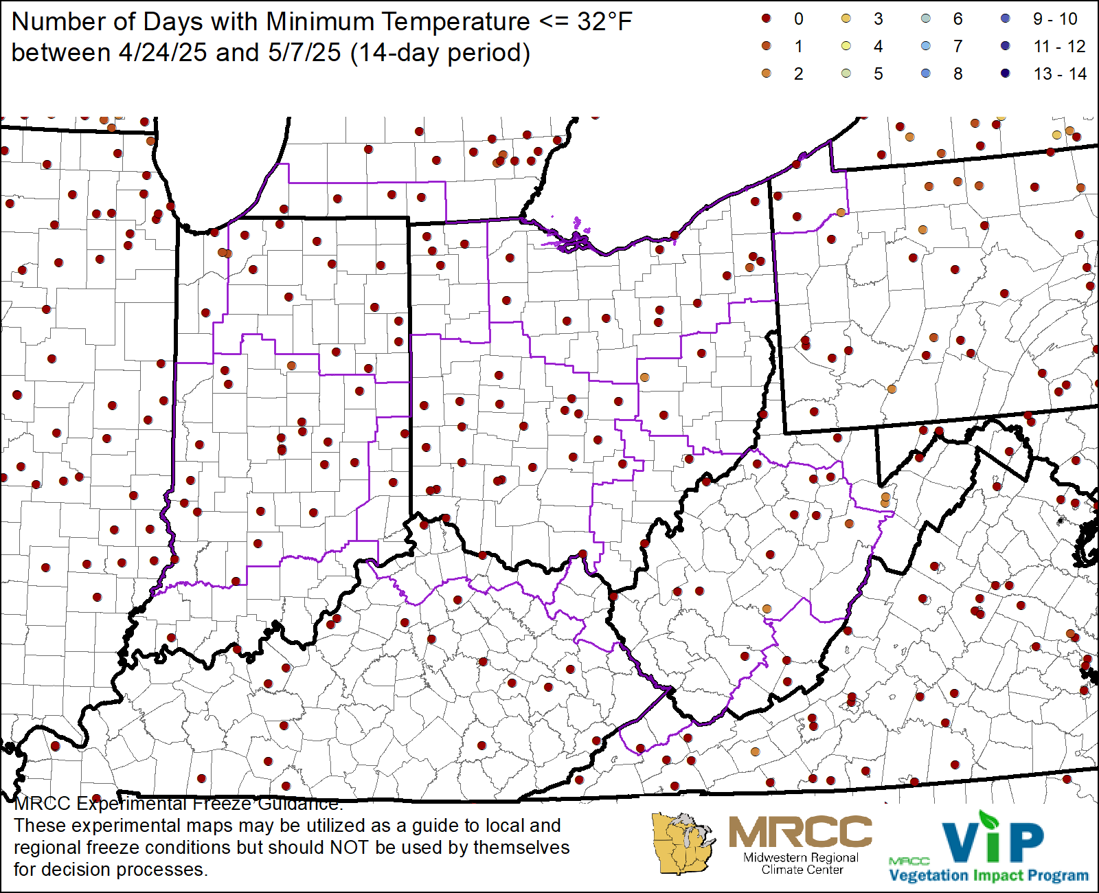 Over the Past 14 Days, Number <32°F Over the Past 14 Days, Number <32°F
