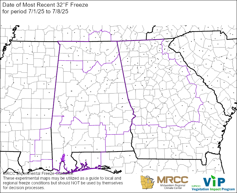 Date of Most Recent 32°F Freeze Date of Most Recent 32°F Freeze