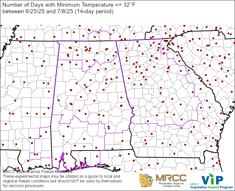 Over the Past 14 Days, Number <32°F Over the Past 14 Days, Number <32°F