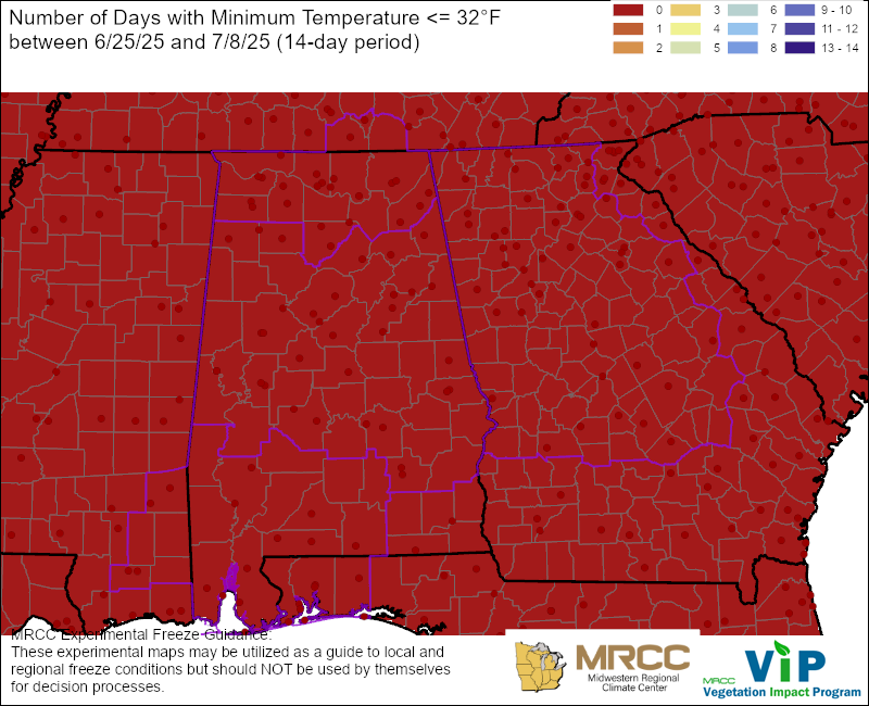 Over the Past 14 Days, Number <32°F Over the Past 14 Days, Number <32°F