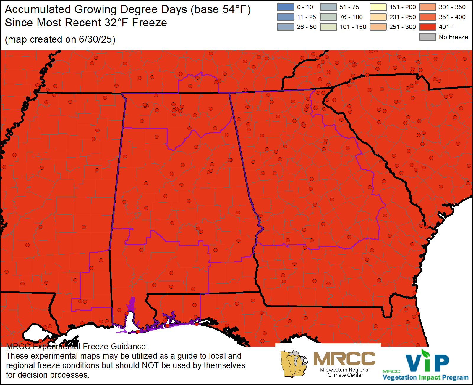 GDD54 since most recent 32°F Freeze GDD54 since most recent 32°F Freeze