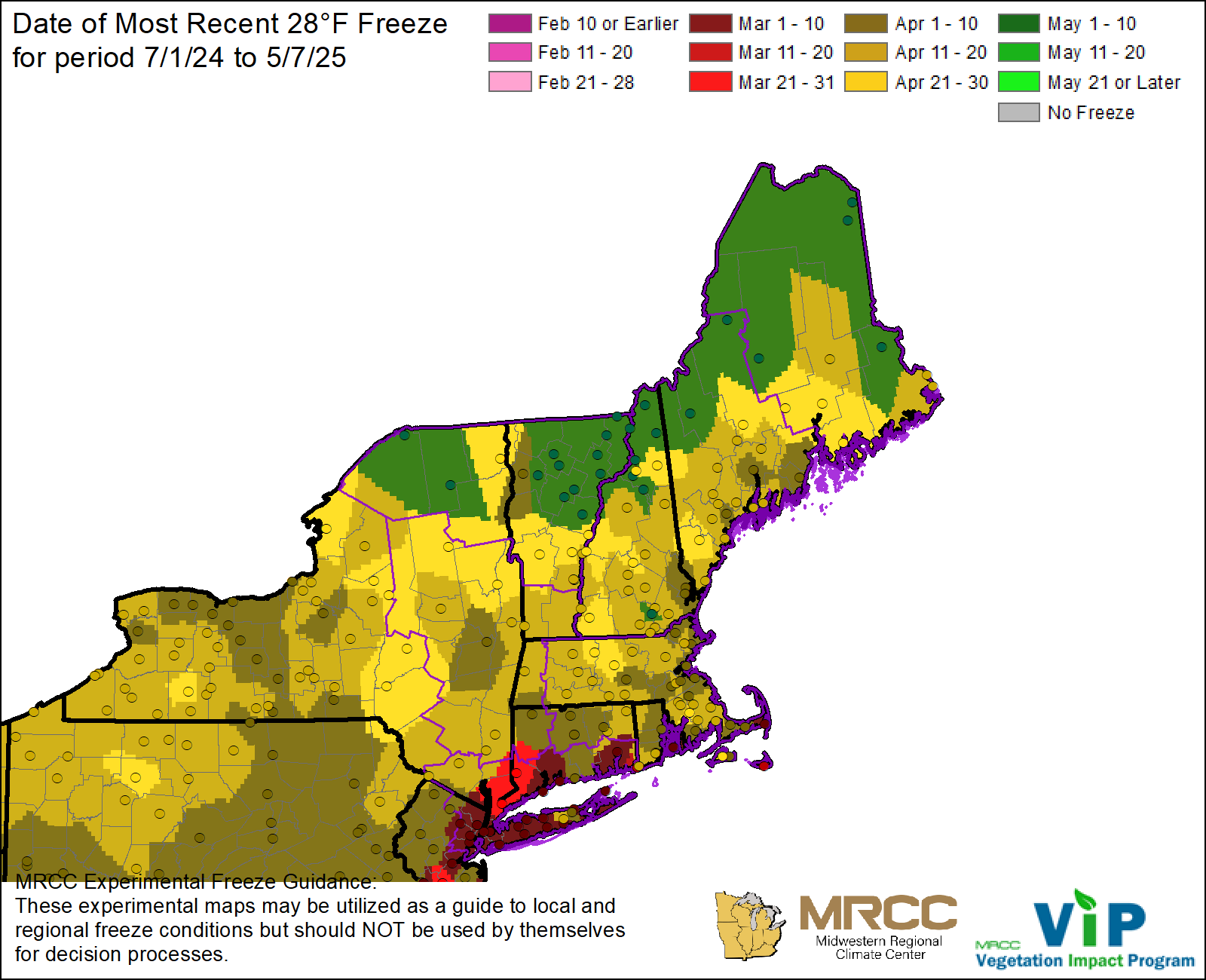Date of Most Recent 28°F Freeze Date of Most Recent 28°F Freeze