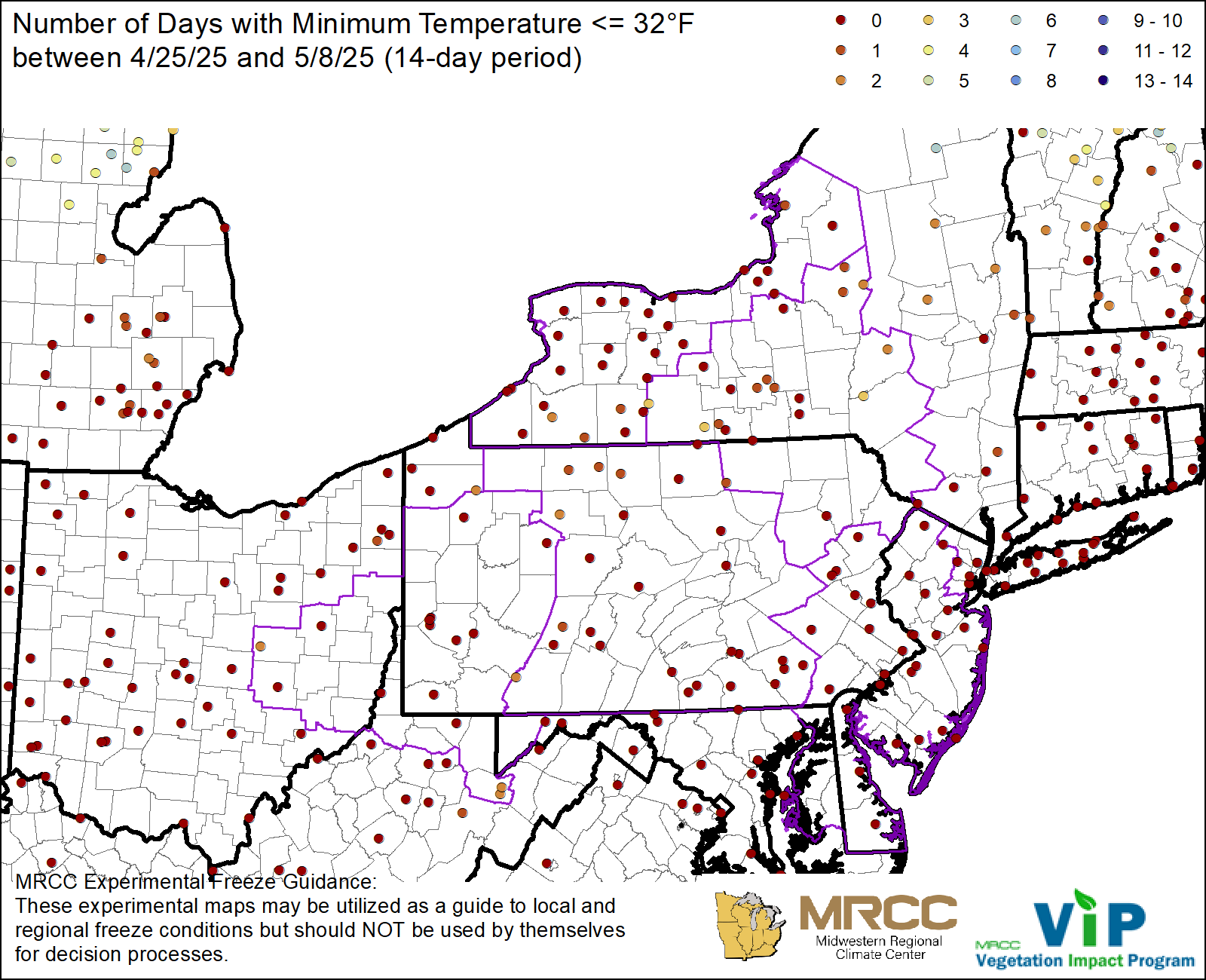 Over the Past 14 Days, Number <32°F Over the Past 14 Days, Number <32°F