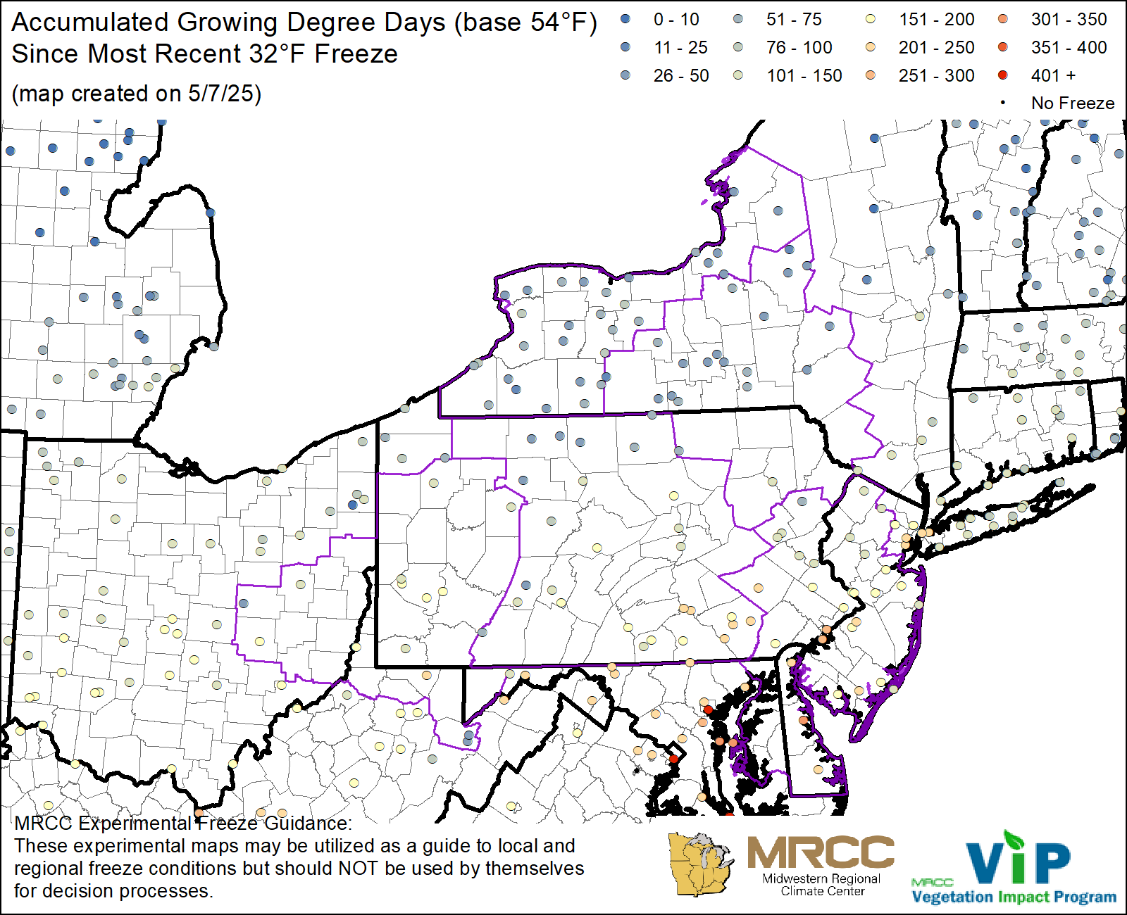 GDD54 since most recent 32°F Freeze GDD54 since most recent 32°F Freeze