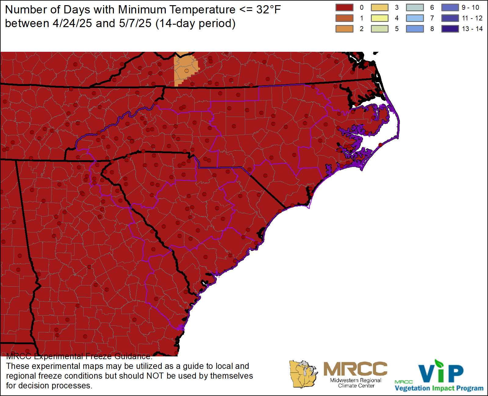 Over the Past 14 Days, Number <32°F Over the Past 14 Days, Number <32°F
