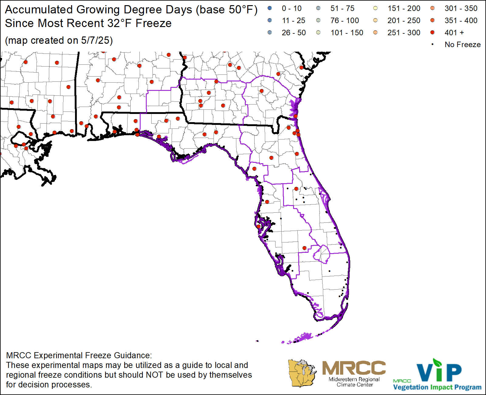 GDD50 Since Most Recent 32°F Freeze GDD50 Since Most Recent 32°F Freeze