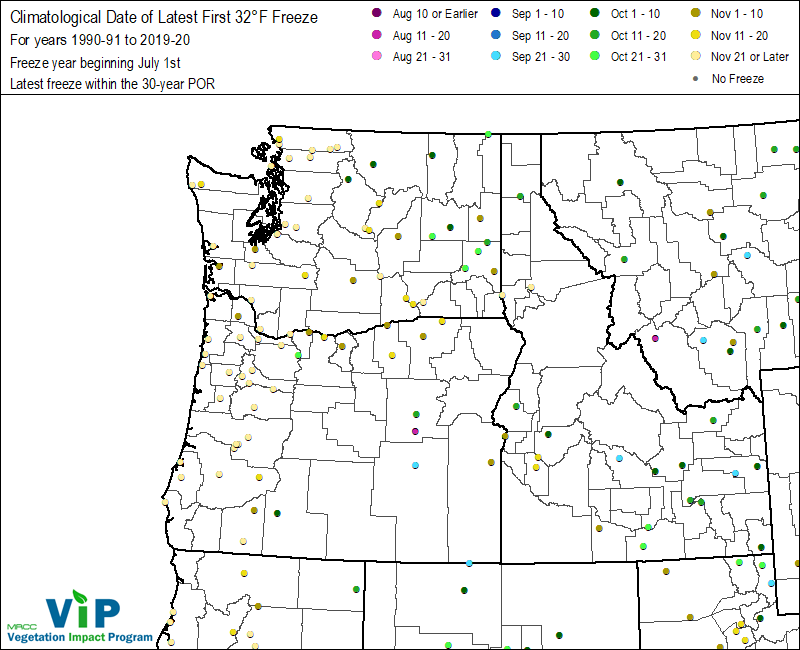 Date of Latest First 32°F Freeze Date of Latest First 32°F Freeze