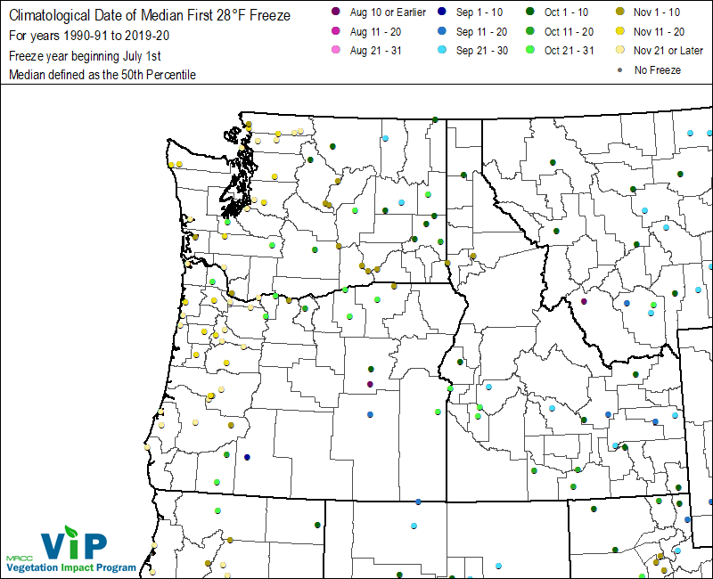 Date of Median First 28°F Freeze Date of Median First 28°F Freeze