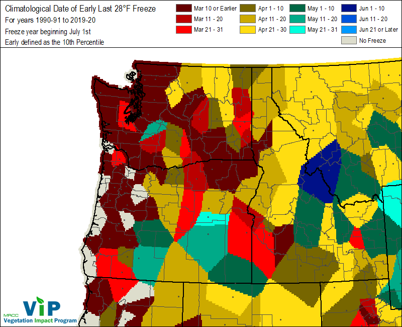 Date of Early Last 28°F Freeze Date of Early Last 28°F Freeze