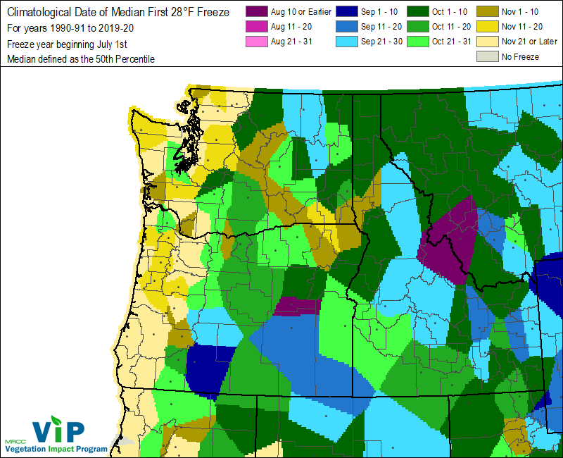 Date of Median First 28°F Freeze Date of Median First 28°F Freeze