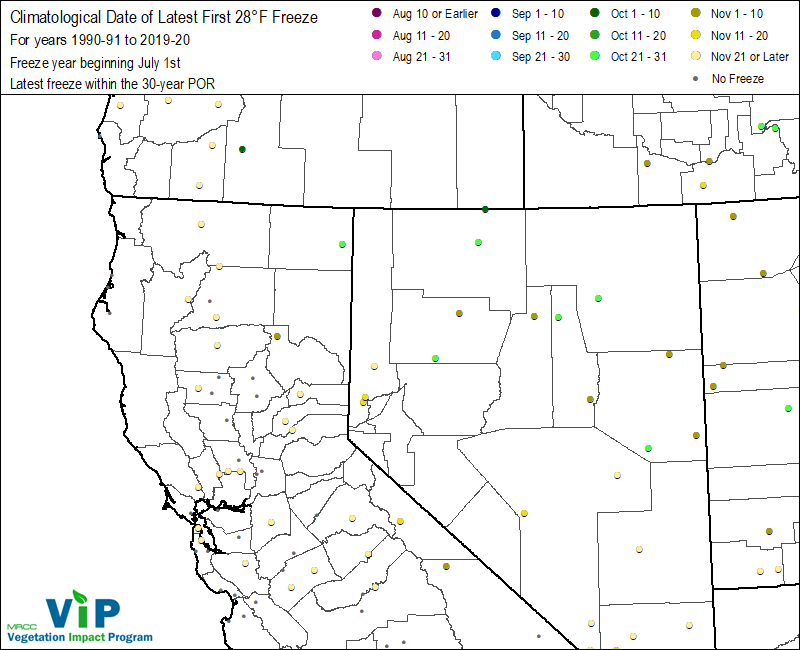 Date of Latest First 28°F Freeze Date of Latest First 28°F Freeze
