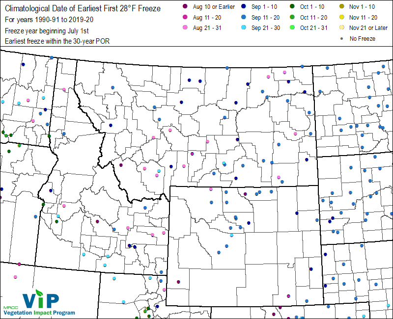 Date of Earliest First 28°F Freeze Date of Earliest First 28°F Freeze