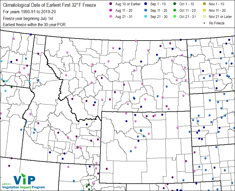Date of Earliest First 32°F Freeze Date of Earliest First 32°F Freeze