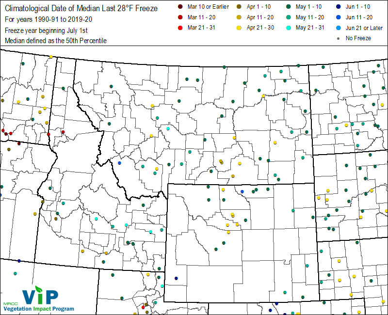 Date of Median Last 28°F Freeze Date of Median Last 28°F Freeze