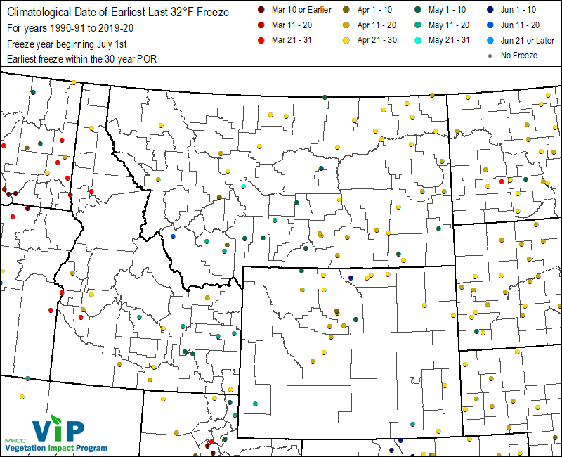 Date of Earliest Last 32°F Freeze Date of Earliest Last 32°F Freeze