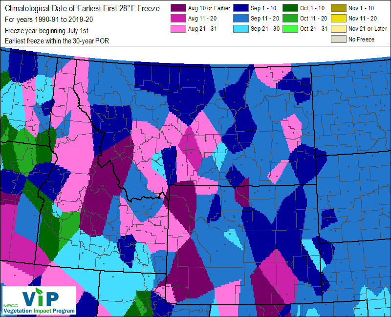 Date of Earliest First 28°F Freeze Date of Earliest First 28°F Freeze