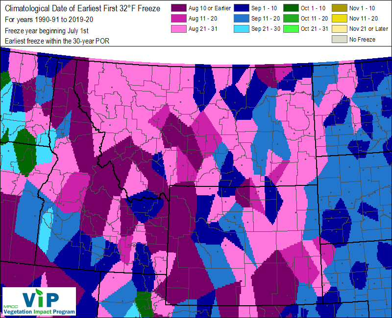 Date of Earliest First 32°F Freeze Date of Earliest First 32°F Freeze