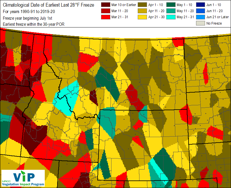 Date of Earliest Last 28°F Freeze Date of Earliest Last 28°F Freeze