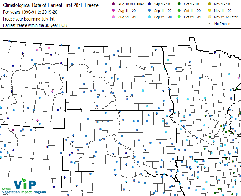 Date of Earliest First 28°F Freeze Date of Earliest First 28°F Freeze