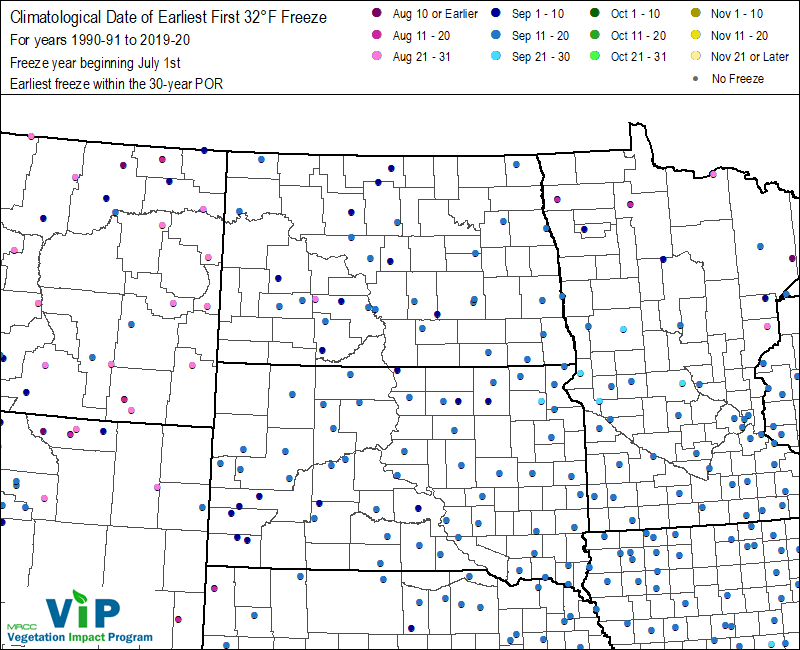 Date of Earliest First 32°F Freeze Date of Earliest First 32°F Freeze
