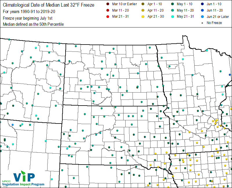 Date of Median Last 32°F Freeze Date of Median Last 32°F Freeze