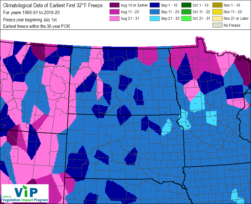 Date of Earliest First 32°F Freeze Date of Earliest First 32°F Freeze