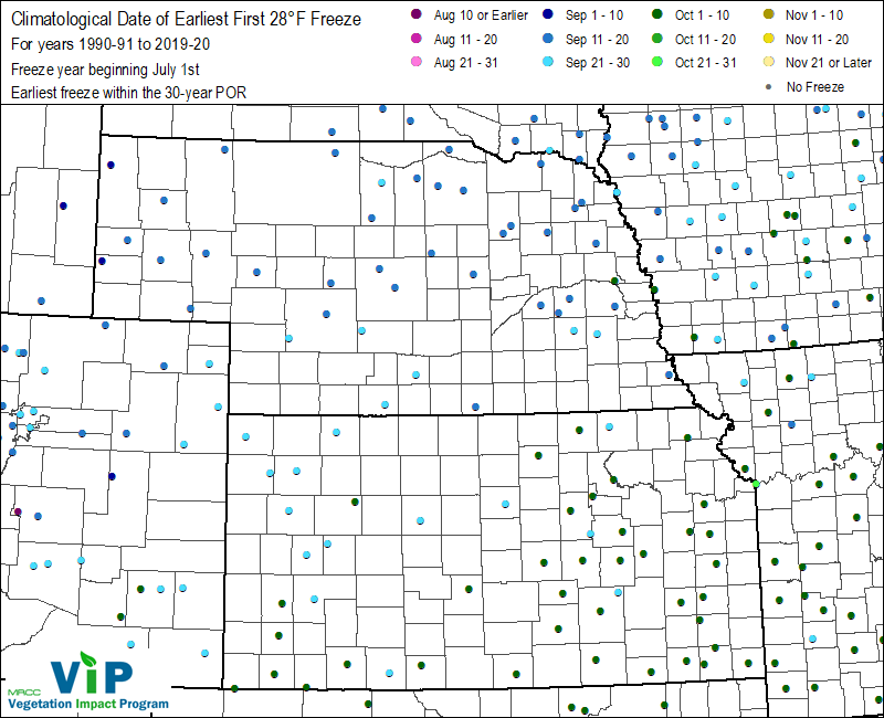 Date of Earliest First 28°F Freeze Date of Earliest First 28°F Freeze