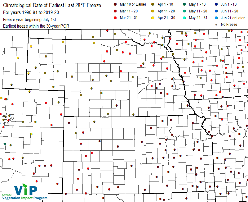 Date of Earliest Last 28°F Freeze Date of Earliest Last 28°F Freeze
