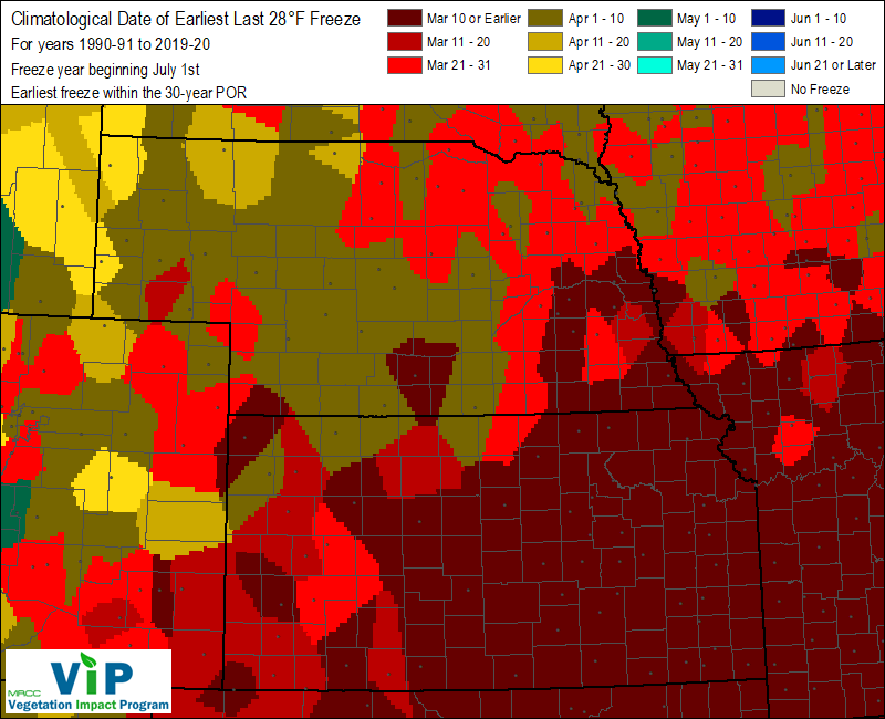 Date of Earliest Last 28°F Freeze Date of Earliest Last 28°F Freeze