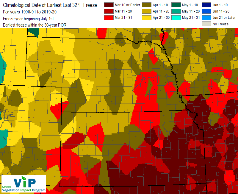 Date of Earliest Last 32°F Freeze Date of Earliest Last 32°F Freeze