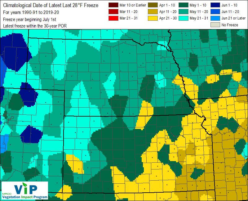 Date of Latest Last 28°F Freeze Date of Latest Last 28°F Freeze
