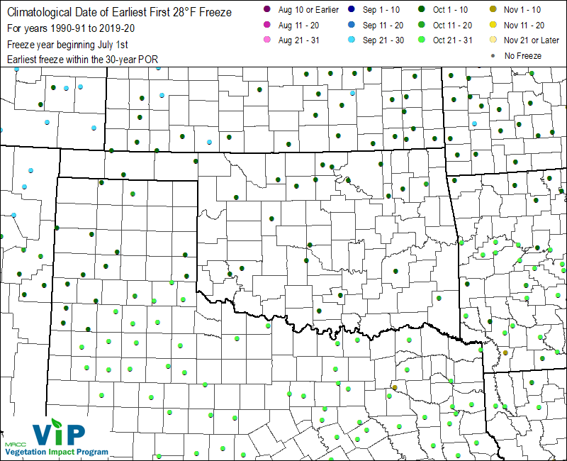 Date of Earliest First 28°F Freeze Date of Earliest First 28°F Freeze