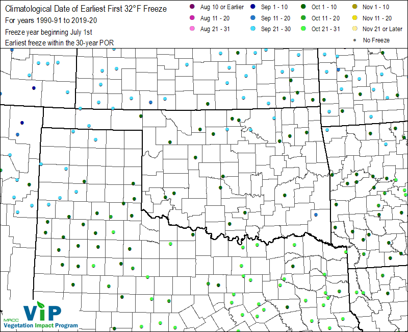 Date of Earliest First 32°F Freeze Date of Earliest First 32°F Freeze