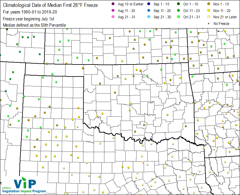 Date of Median First 28°F Freeze Date of Median First 28°F Freeze