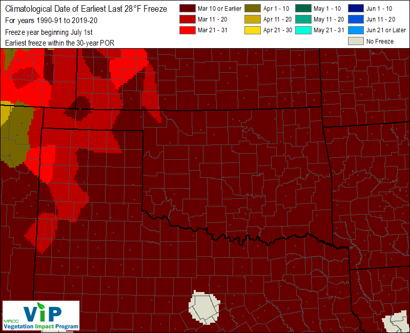 Date of Earliest Last 28°F Freeze Date of Earliest Last 28°F Freeze