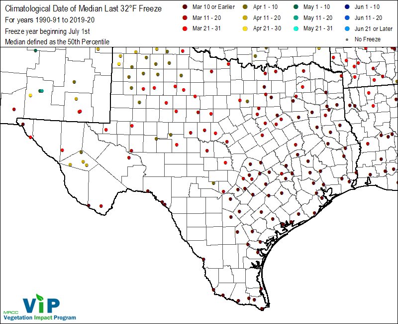 Date of Median Last 32°F Freeze Date of Median Last 32°F Freeze