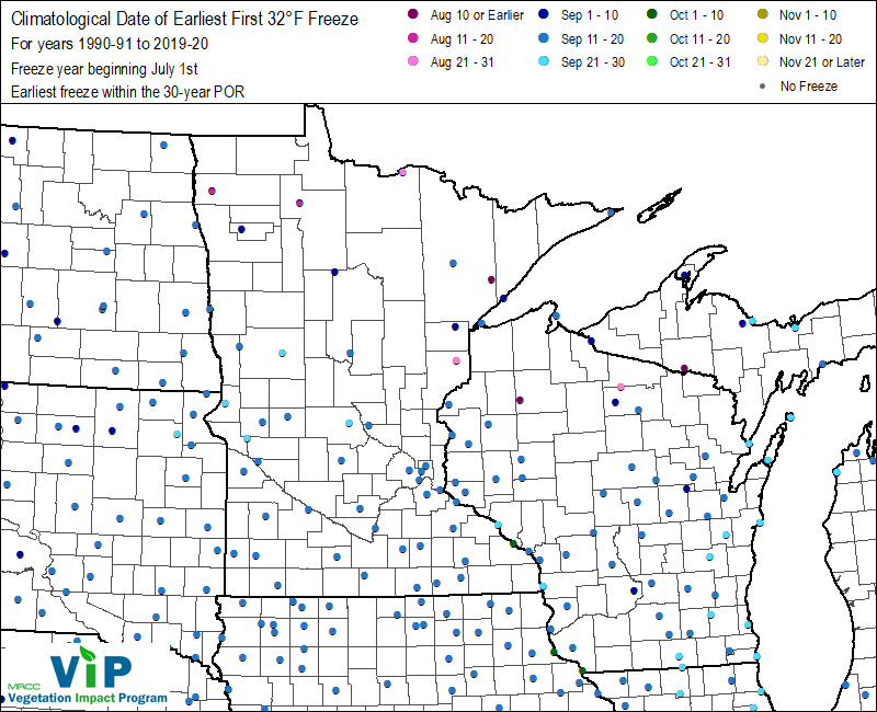 Date of Earliest First 32°F Freeze